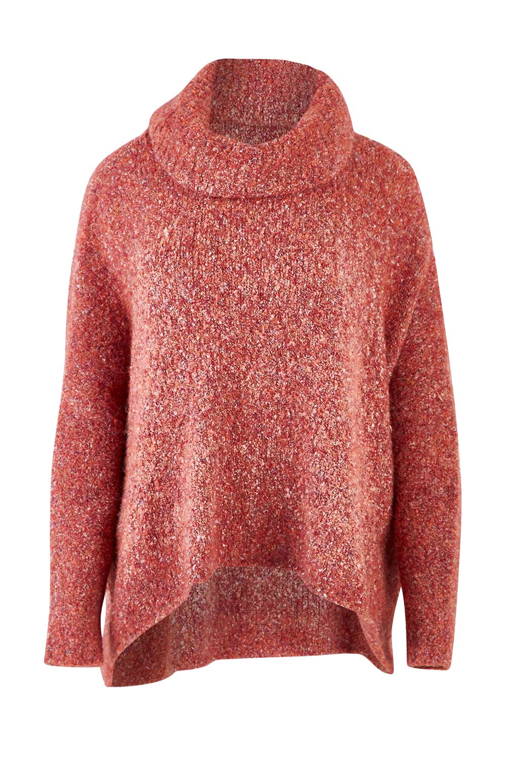 Product shot of the Soft Cloud Roll Neck Jumper in colour Brick (Red), from the front