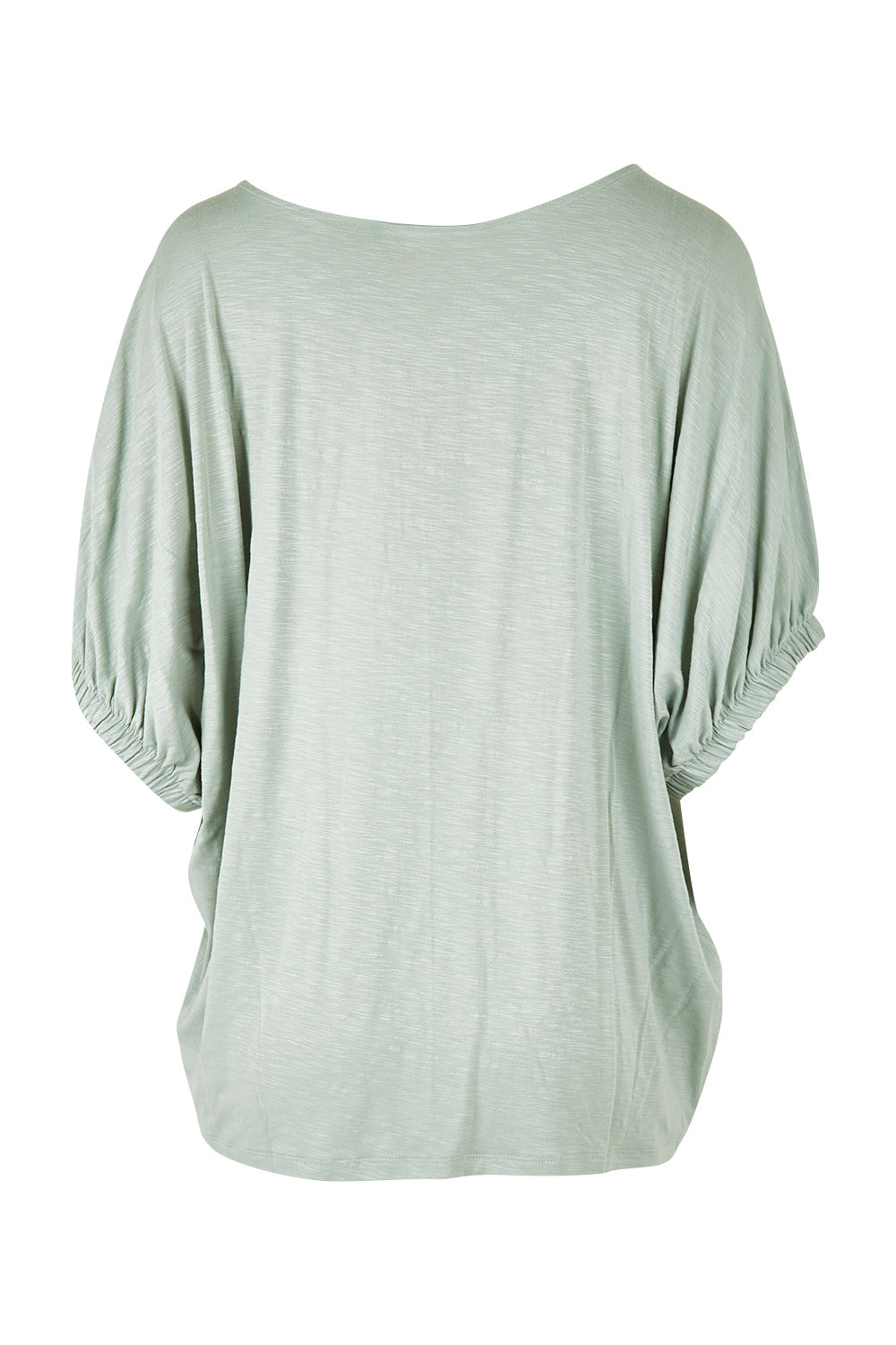 Product shot of the In My Arms Tee in colour Sage (Green), from the back
