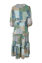 Product shot of the Tiers Of Laughter Maxi Dress in colour Bluepatch (Blue), from the back