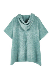 Product shot of the Keeping The Chill Out Poncho in colour Sea (Blue), from the back