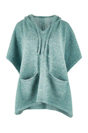 Product shot of the Keeping The Chill Out Poncho in colour Sea (Blue), from the front