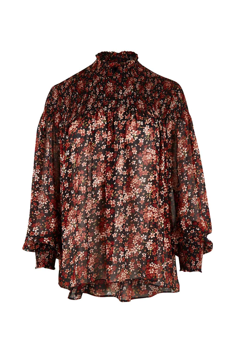 Product shot of the Romance In The Air Blouse in colour Blkrust (Black), from the front