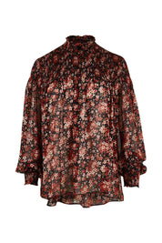 Product shot of the Romance In The Air Blouse in colour Blkrust (Black), from the front