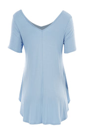 Product shot of the Softly Swinging Bamboo Tee in colour Chambray (Blue), from the back