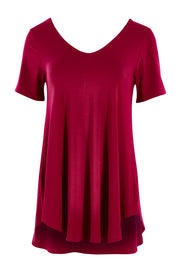 Product shot of the Softly Swinging Bamboo Tee in colour Ruby (Red), from the front