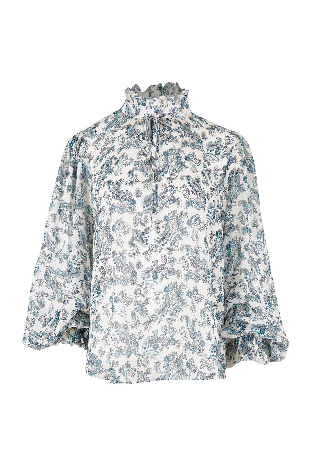 Product shot of the Paisley Lady Blouse in colour Whtpaisley (White), from the front
