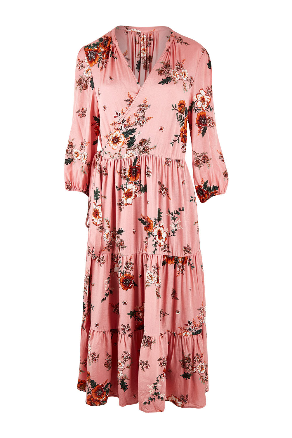 Product shot of the Pocket Full Of Dreams Wrap Dress in colour Hibiscus (Pink), from the front