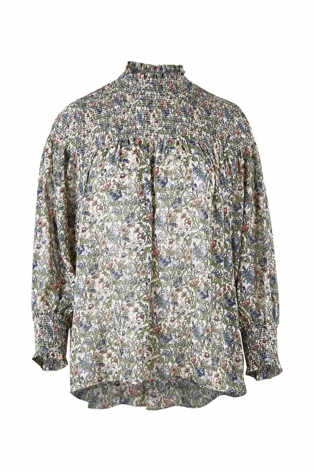 Product shot of the Romance In The Air Blouse in colour Fleur (Green), from the front