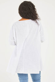 Model Noli wearing size 14 of the Good Times Gather Top in colour Offwhite (White), from the back