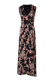 Product shot of the Life Is Beautiful Sleeveless Wrap Maxi in colour Blkpaisley (Black), from the front