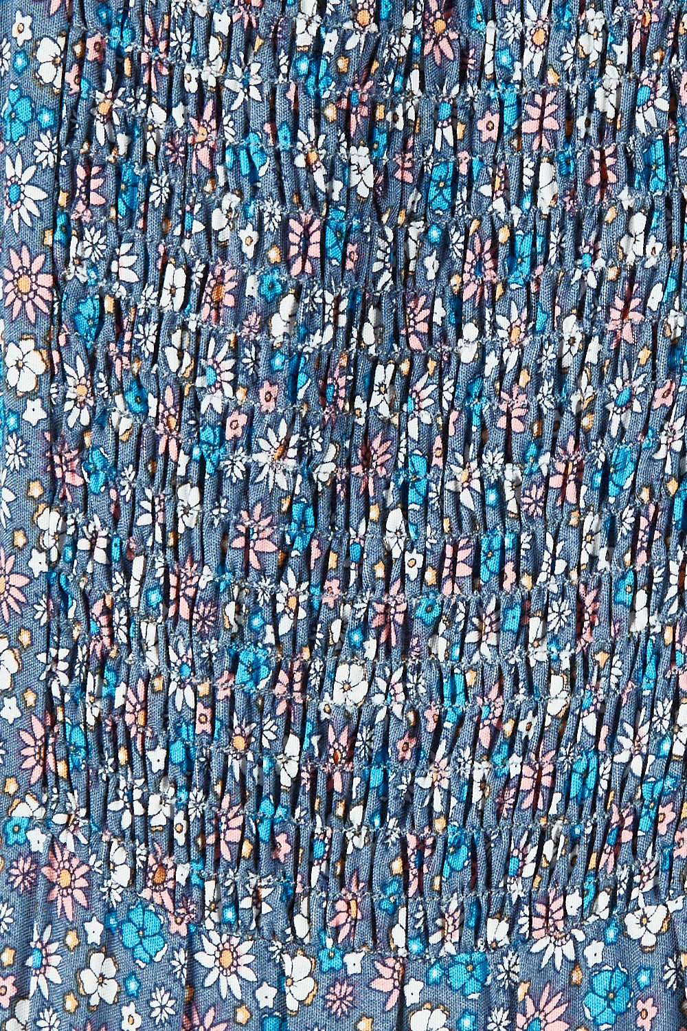 Product shot of the Paradise Found Maxi Dress in colour Denimfleur (Blue), detail