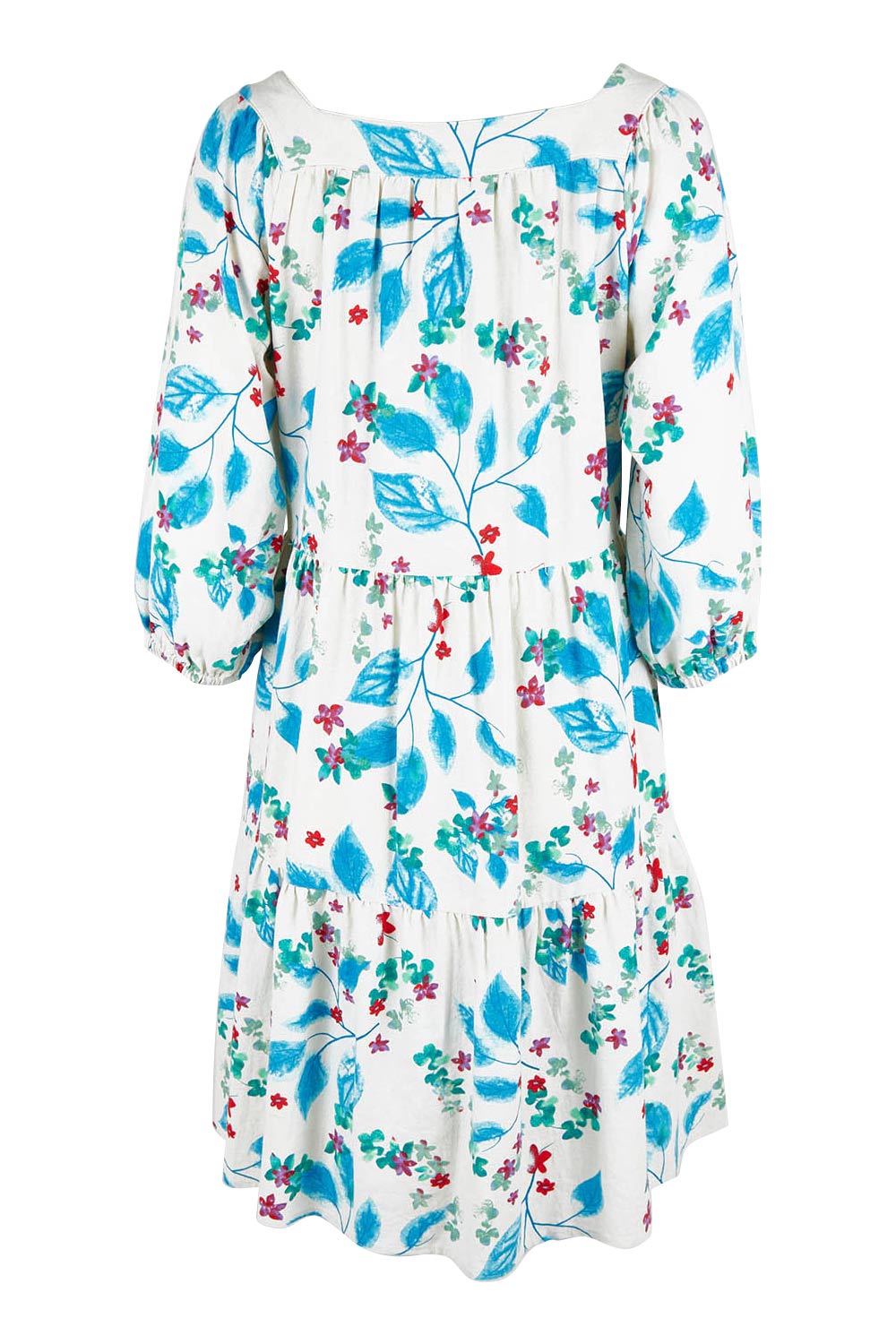 Product shot of the Chasing Blue Sky Cotton Dress in colour Blueleaf (Blue), from the back