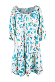 Product shot of the Chasing Blue Sky Cotton Dress in colour Blueleaf (Blue), from the front