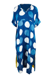 Product shot of the Beautiful Travels Dress in colour Indigo (Blue), from the front