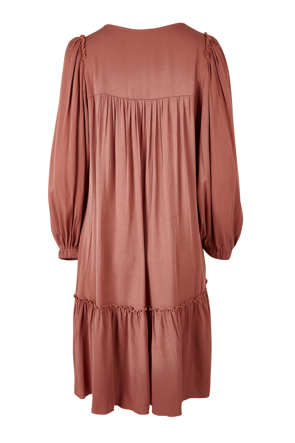 Product shot of the Ready For Any Adventure Dress in colour Cinnamon (Red), from the back