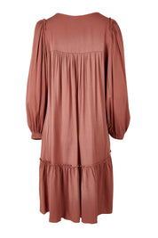 Product shot of the Ready For Any Adventure Dress in colour Cinnamon (Red), from the back
