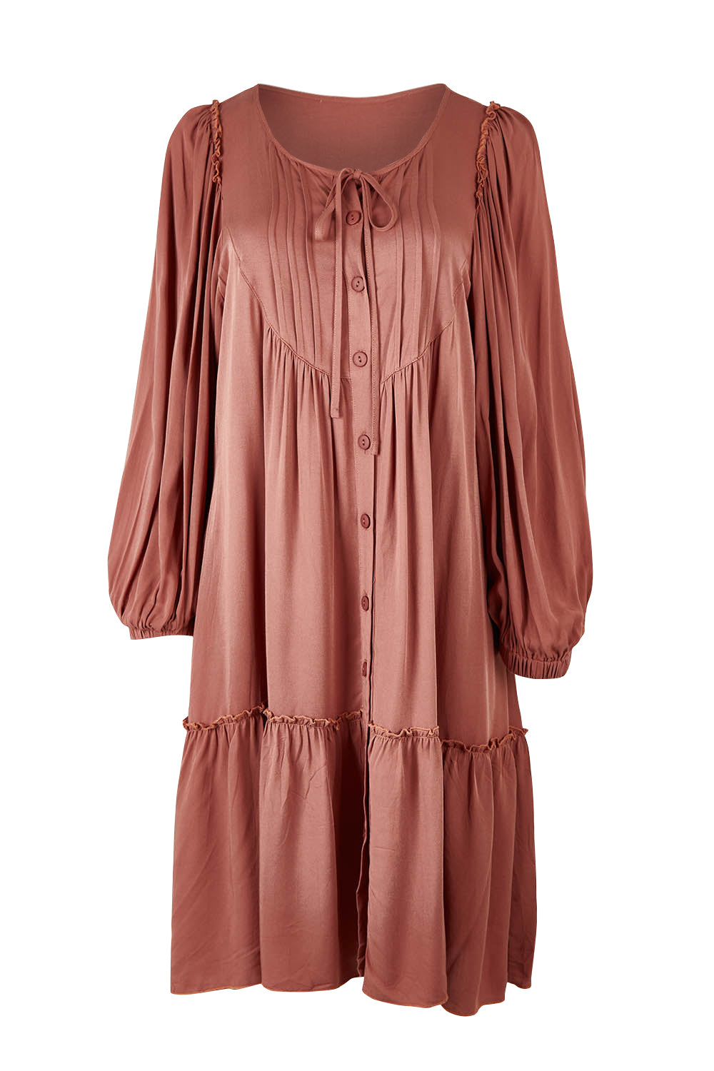 Product shot of the Ready For Any Adventure Dress in colour Cinnamon (Red), from the front
