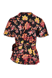 Product shot of the All For You Wrap Top in colour Blkfleur (Black), from the back