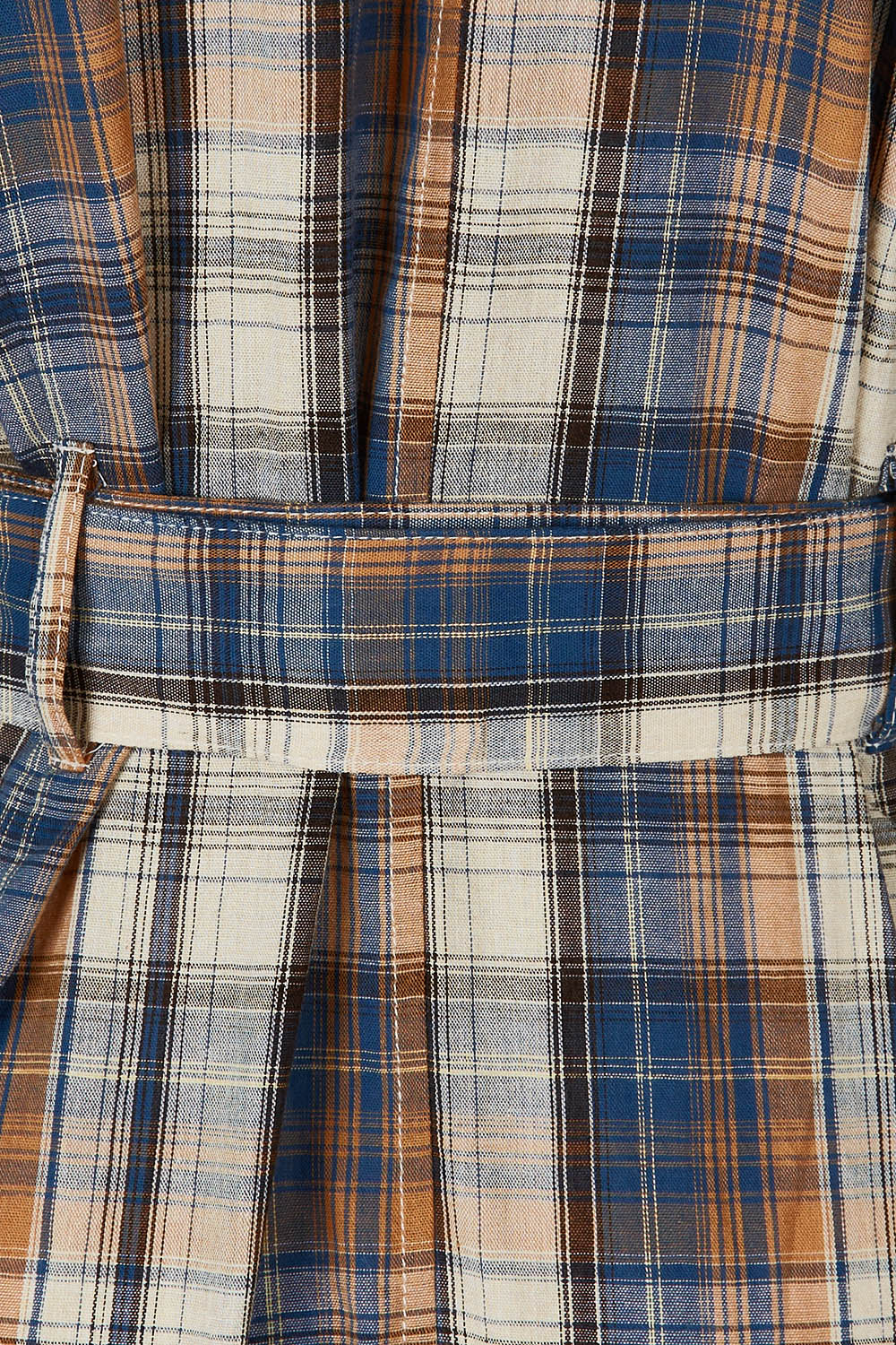 Product shot of the Check Me Out Trench Coat in colour Bluecheck (Blue), detail