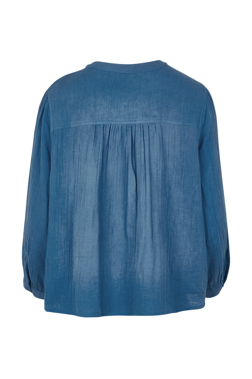 Product shot of the First Light Cotton Blouse in colour Dutchblue (Blue), from the back