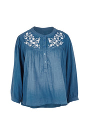 Product shot of the First Light Cotton Blouse in colour Dutchblue (Blue), from the front