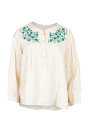 Product shot of the First Light Cotton Blouse in colour Milk (White), from the front