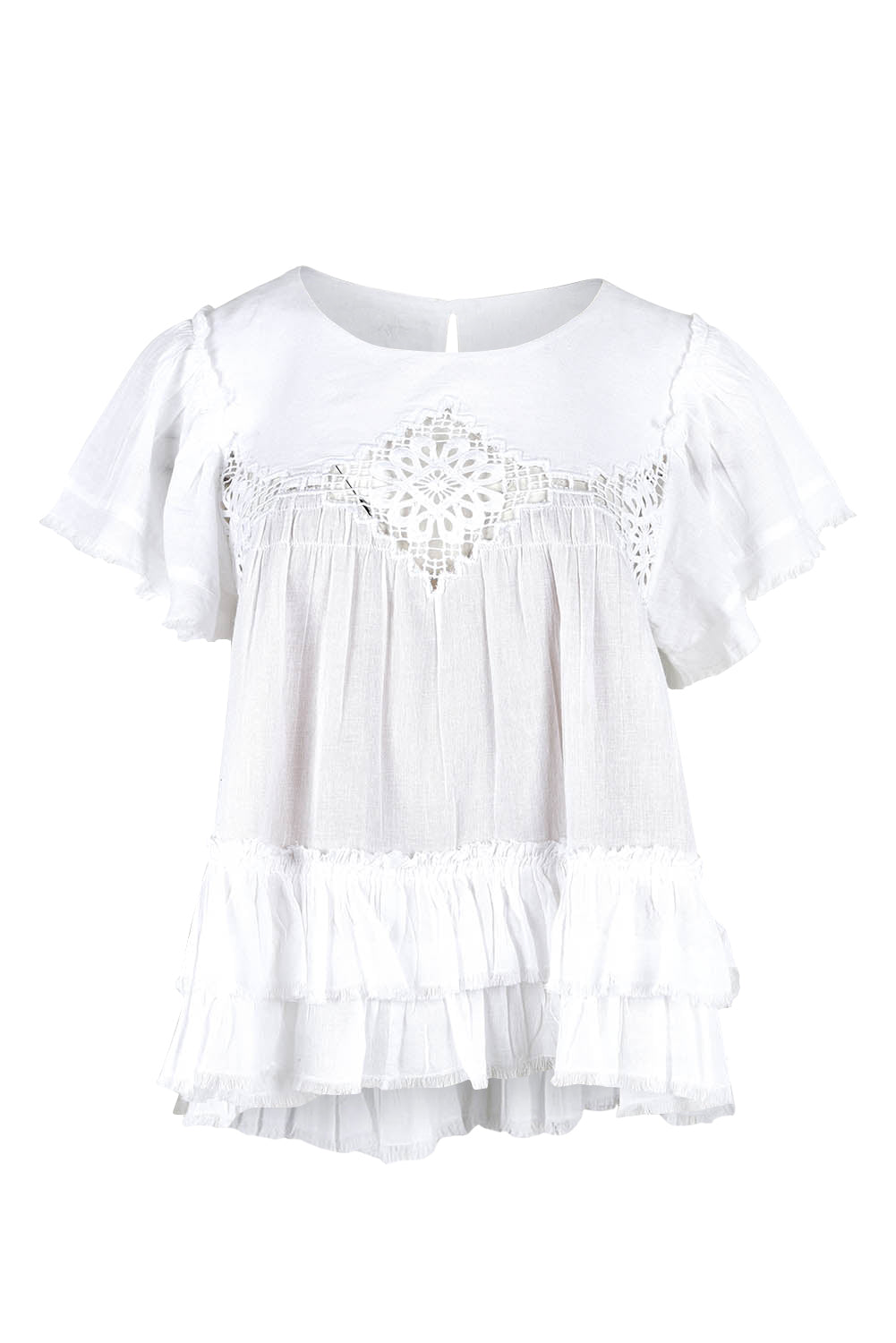 Product shot of the Frill Of The Romance Blouse in colour White (White), from the front