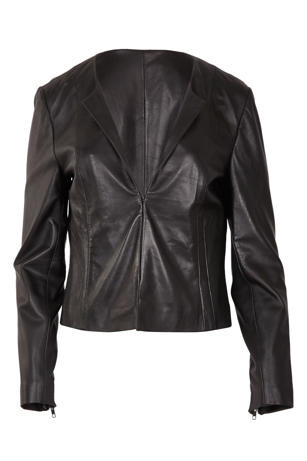 Product shot of the Forever Leather Jacket in colour Black (Black), from the front