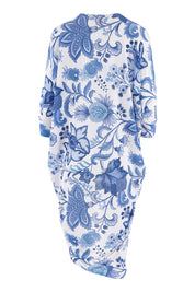 Product shot of the Falling For You Cardi in colour Bluewhite (Blue), from the back