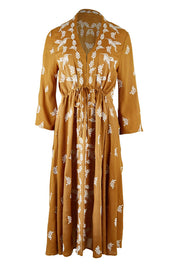 Product shot of the Dancing With Birds Midi Dress in colour Clay, from the front