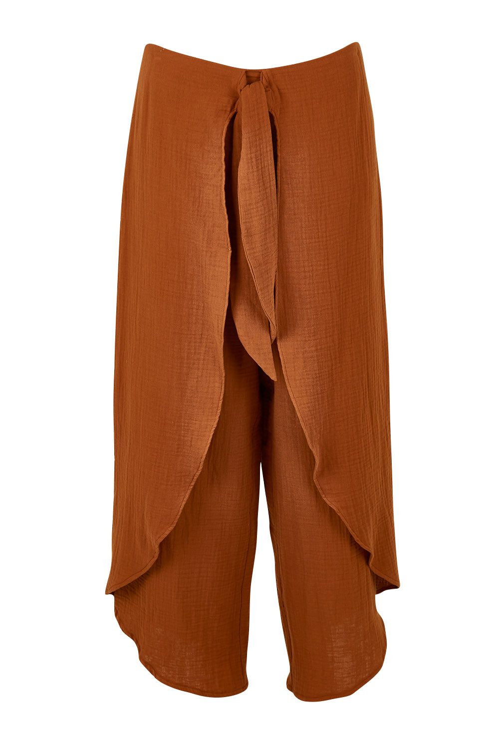Product shot of the Wrapped In You Cotton Pants in colour Cinnamon, from the front