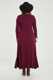 Model Jess wearing size 14 of the My Faithful Maxi Tee Dress in colour Scarlet (Red), from the back