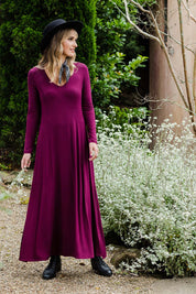 Model Tegan wearing size 10 of the My Faithful Maxi Tee Dress in colour Scarlet (Red), from the front, showing the whole outfit