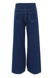 Product shot of the Happy Me Wide Leg Jeans in colour Darkdenim (Blue), from the back
