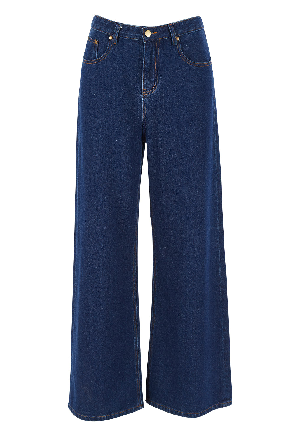 Product shot of the Happy Me Wide Leg Jeans in colour Darkdenim (Blue), from the front