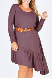 Model Fiona wearing size 16 of the Cruising With You Dress in colour Lavender (Black), from the front, cropped image