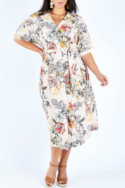 Model Lauren wearing size 18 of the Floating Through The Day Dress in colour Blush (Pink), from the front, cropped image