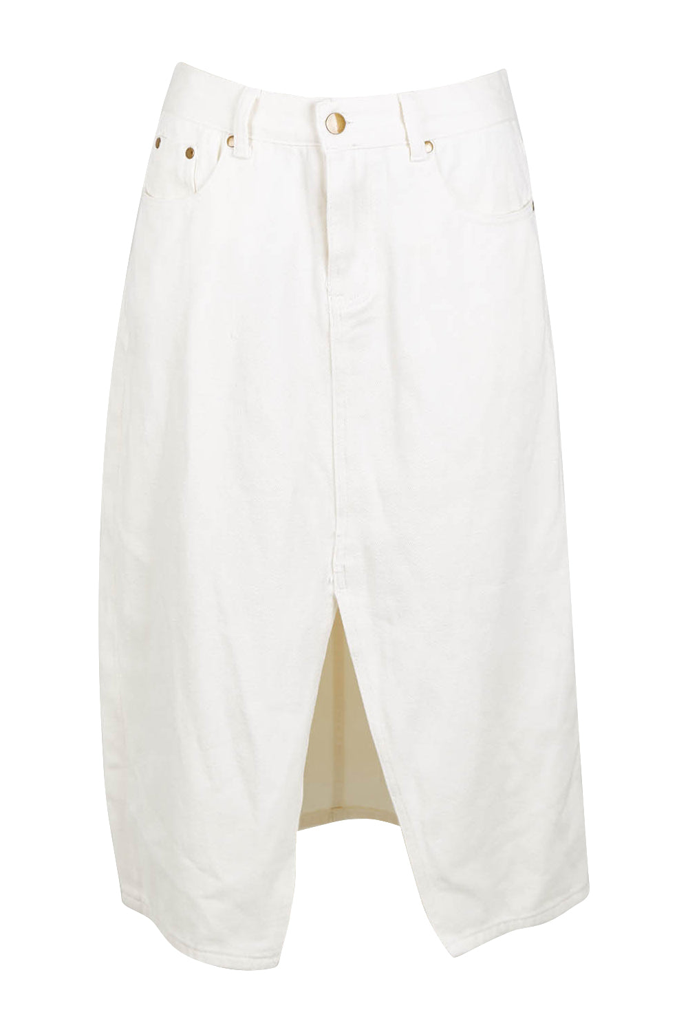 Product shot of the Happy Me Denim Skirt in colour White (White), from the front