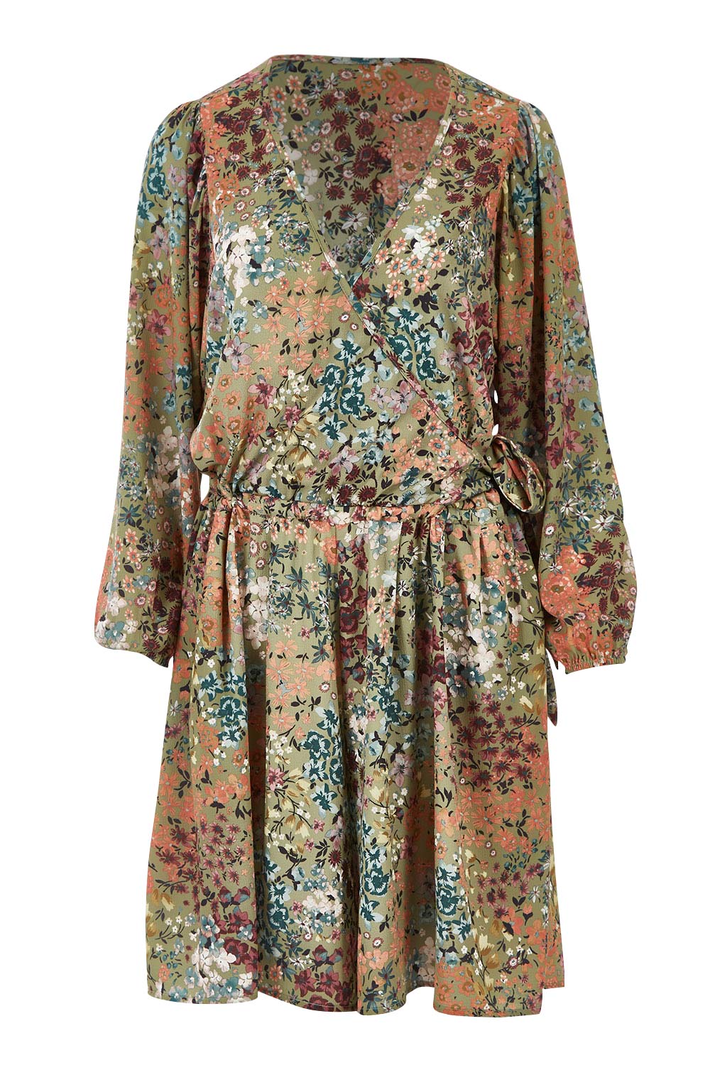 Product shot of the Flower Safari Jumpsuit in colour Khaki (Green), from the front