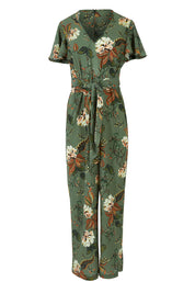Product shot of the Sunday Picnic Jumpsuit in colour Olivefleur (Green), from the front