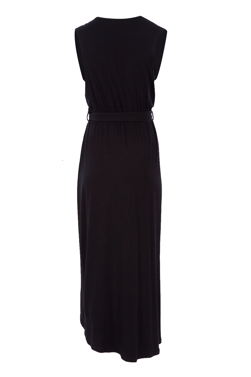 Product shot of the Bamboo Freedom Faux Wrap Dress in colour Black (Black), from the back