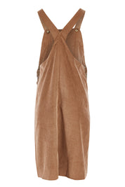 Product shot of the My Cord Pinafore Dress in colour Camel, from the back