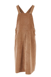 Product shot of the My Cord Pinafore Dress in colour Camel, from the front