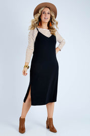 Model Jess wearing size 14 of The Wanderer In Me Travel Set in colour Black (Black), from the front, showing the whole outfit