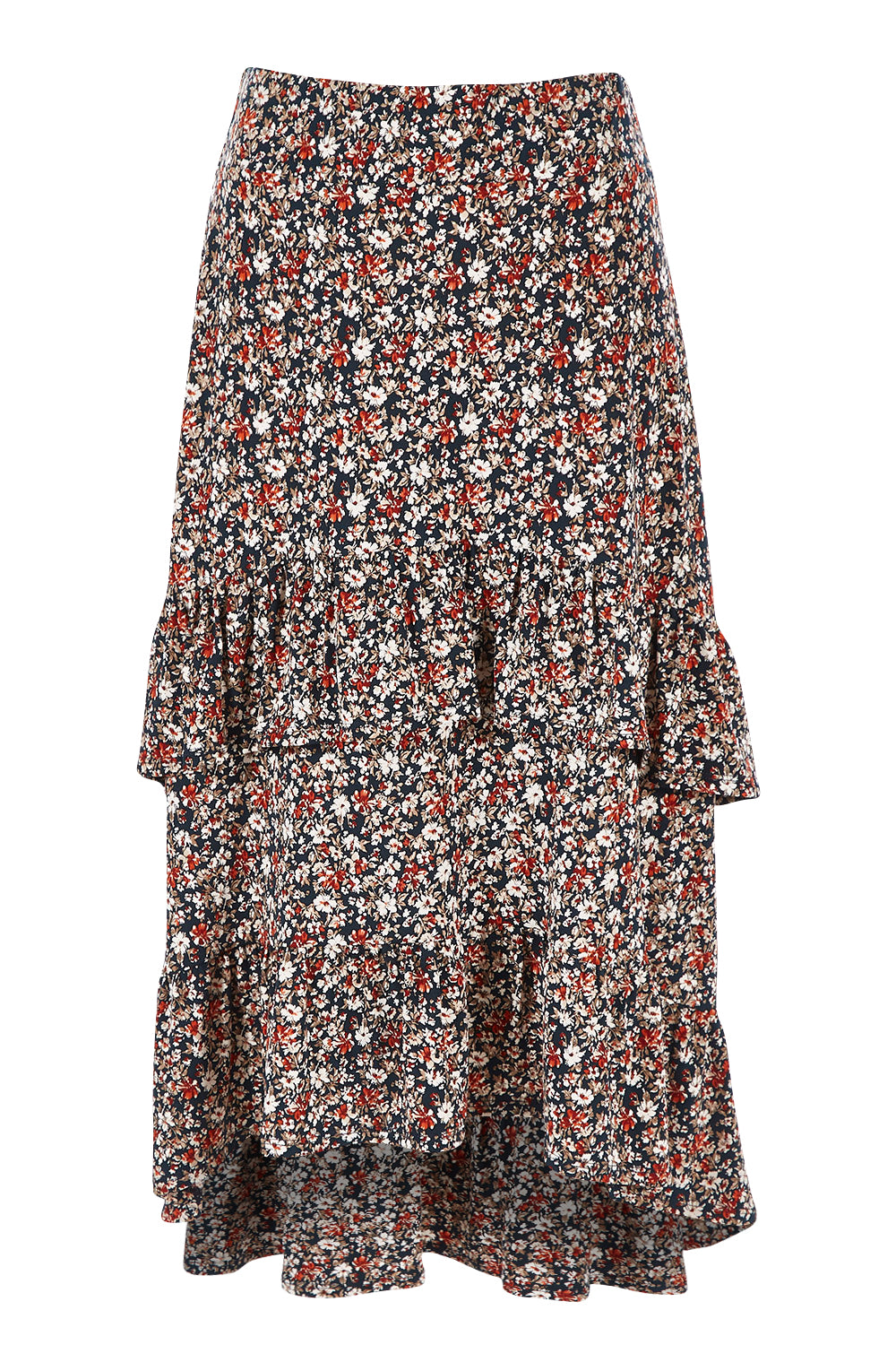 Product shot of the Tiers Of Delight Skirt in colour Ditsy (Green), from the front