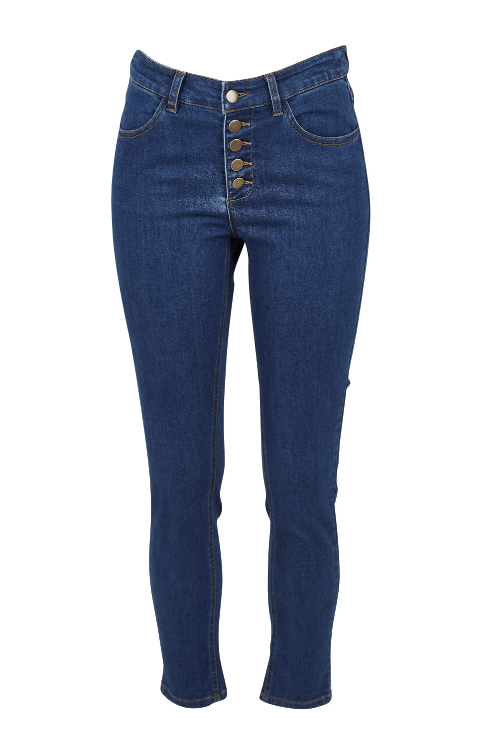 Product shot of the Follow Me Home Button Jeggings in colour Denim (Black), from the front