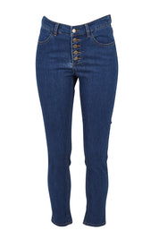 Product shot of the Follow Me Home Button Jeggings in colour Denim (Black), from the front