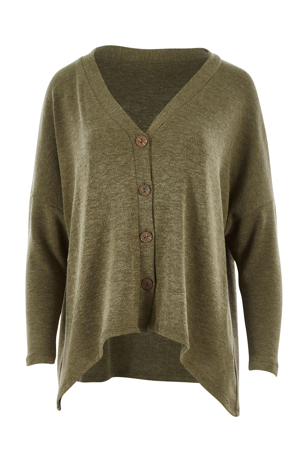Product shot of the My Boyfriends Slouch Cardi in colour Olive (Green), from the front