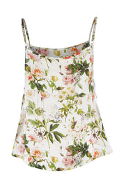 Product shot of the Down The Garden Path Linen Tank in colour Garden (White), from the back