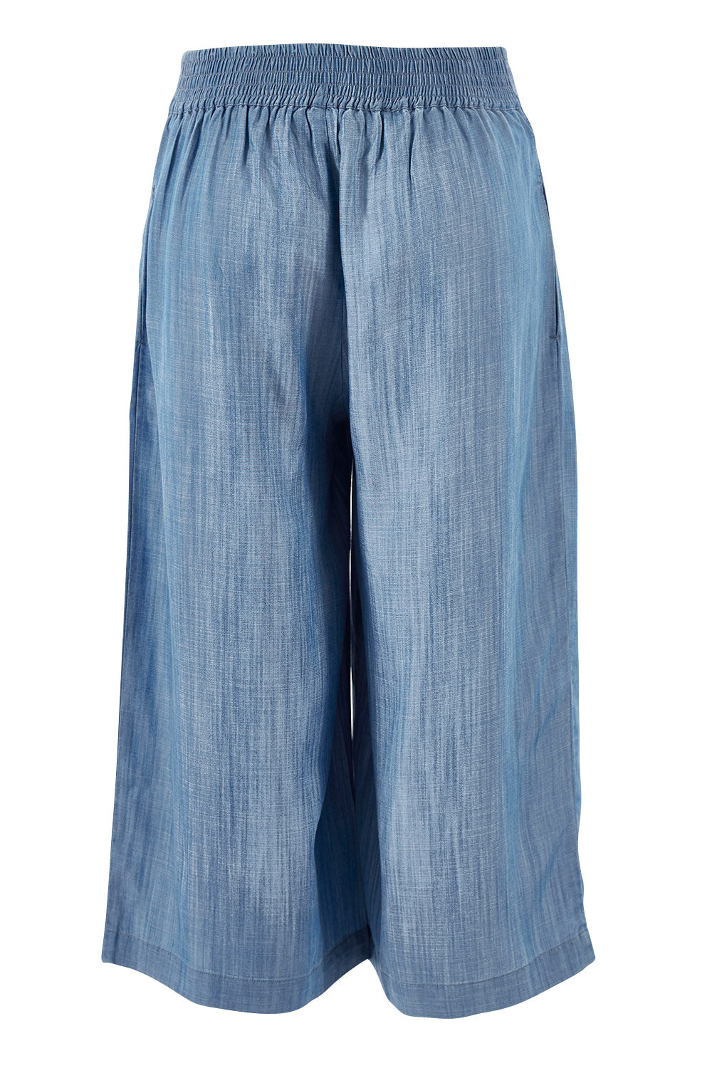 Product shot of the Delighted To Meet You Culottes in colour Chambray (Blue), from the back